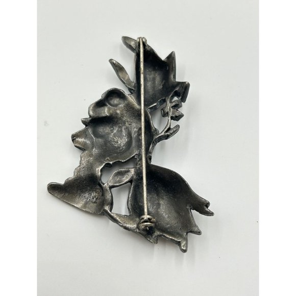 Vintage SILSON UNSIGNED Girl Goose Brooch Hummel Inspired Silver Tone Book Piece - Picture 4 of 6